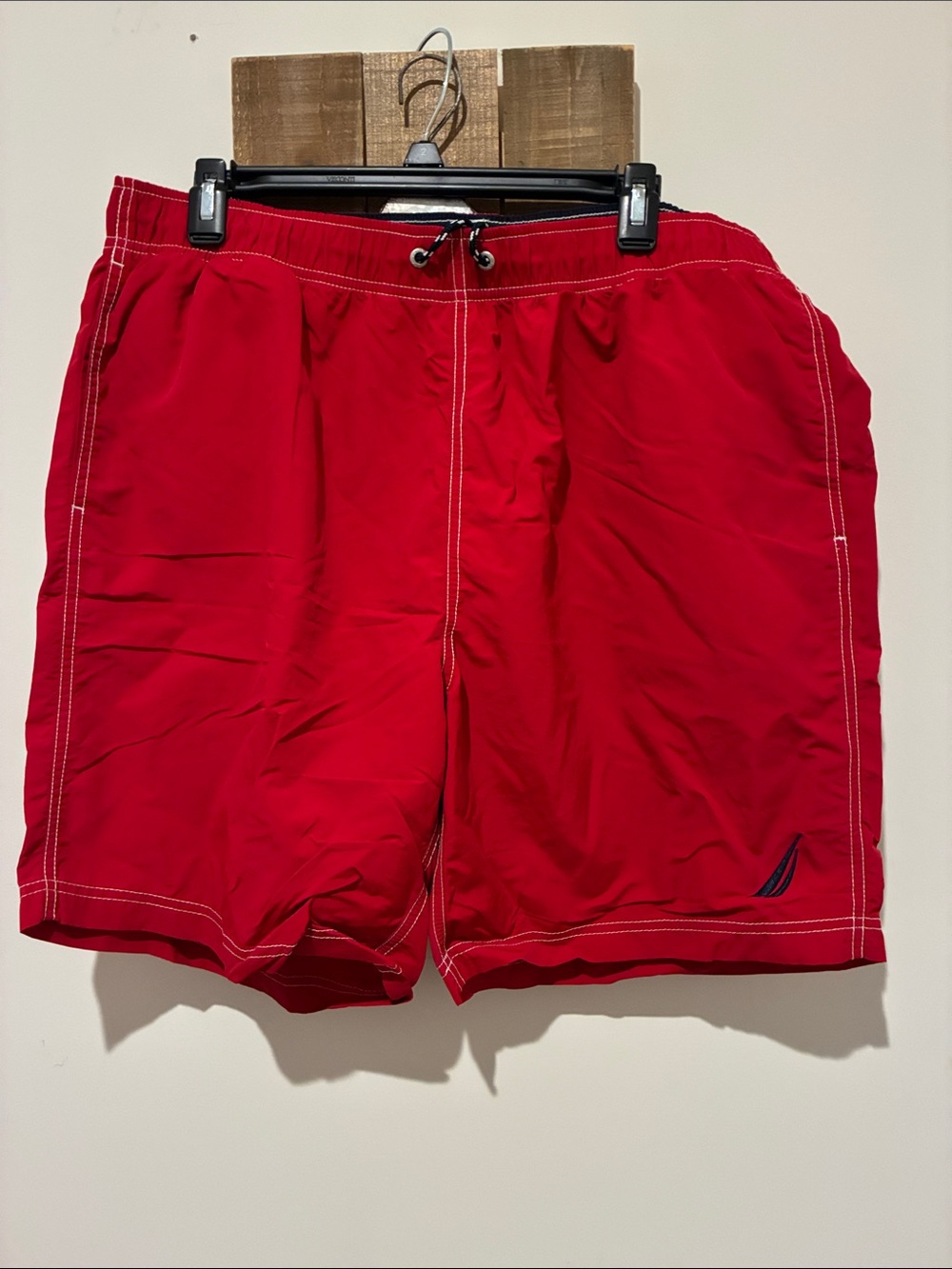 Nautica Red Men's Swim Board Shorts with Contrast Stitching